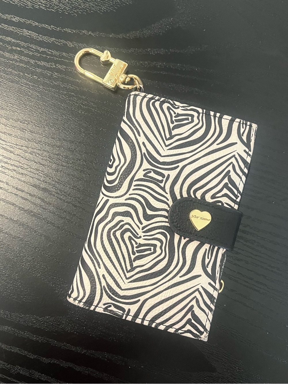 Betsey Johnson Black & White Zebra Print Wallet with Gold Hardware